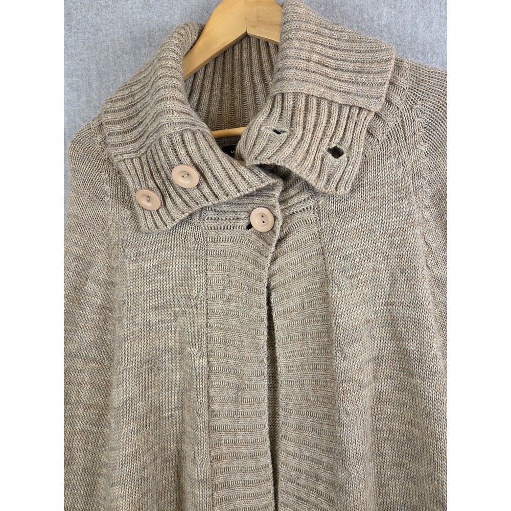 LORD & TAYLOR S Cable Knit Poncho Cape Pullover Tan Alpaca Wool Mock‎ Neck Retro